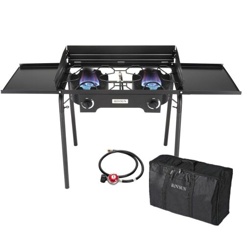 ROVSUN 2 Burner 150,000 BTU Outdoor Propane Stove with Windpanel & Side Shelves - Lot 58