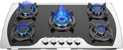  36" Stainless Steel Built-in Gas Stove 5 Burners with Independent Switch Control, NG/LPG Convertible  - Lot 51
