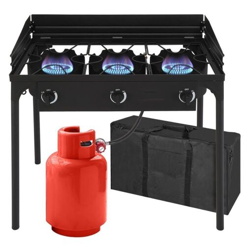 ROVSUN 3 Burner 225,000 BTU Outdoor Gas Propane Stove with Windpanel - Lot 100