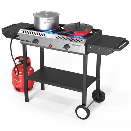 ROVSUN 2 Burner 150,000 BTU Gas Propane Stove with Side Shelves & Wheels - Lot 46