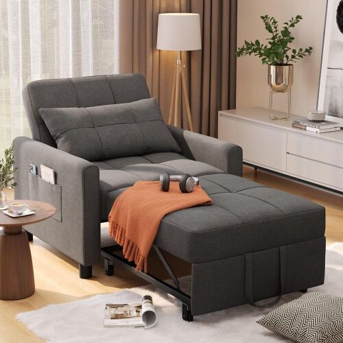  Convertible Sleeper Sofa Chair Bed with Pillow & Pocket - Lot 44