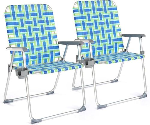 VINGLI Folding Aluminum Webbed Oversized Lawn Chairs, 2 Pack  - Lot 519