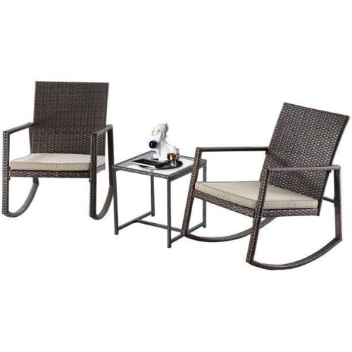Amolife 3-Piece Patio Bistro Set with 2 Rocking Chairs and 1 Tempered Table - Lot 55