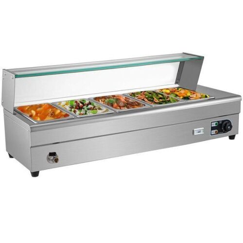 VEVOR 5-Pan Bain Marie Food Warmer 6-inch Deep, 1500W Electric, 55 Quart with Tempered Glass Shield - Lot 72