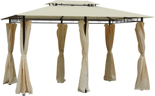 Outsunny 10' x 13' Outdoor Soft Top Pergola Gazebo with Curtains, 2-Tier Steel Frame, Cream White - Lot 80