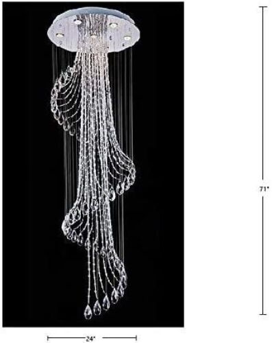 Saint Mossi Modern Crystal Spiral Raindrop LED Chandelier Lighting, Flush Mount Ceiling Fixture, 71" X 24" - Lot 131