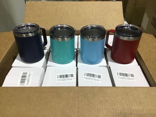 Case of (12) Stainless Steel Coffee Mugs, Assorted Colors - Lot 284