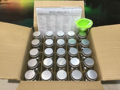 SWOMMOLY 25 4oz Glass Spice Jars with Spice Labels and Funnel - Lot 423