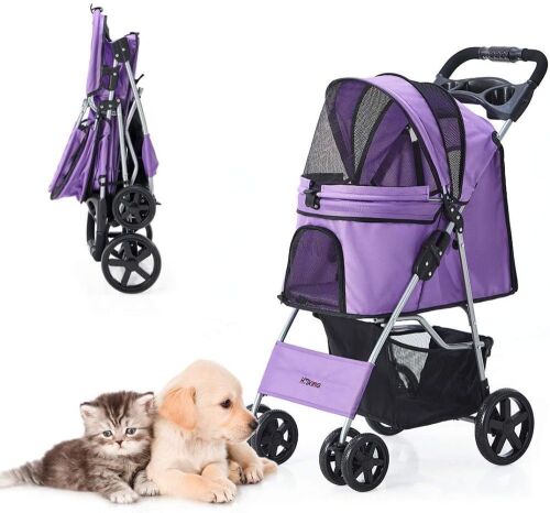 HRKIM Foldable Lightweight Pet Stroller with Storage Basket - Lot 433