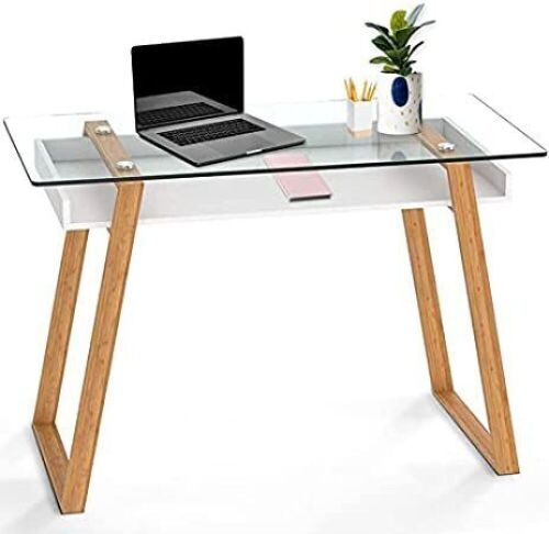 bonVIVO Massimo Small Modern Work Table with Glass Top  - Lot 509