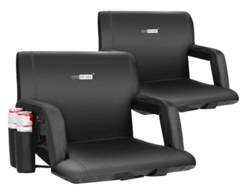 VivoHome Black Reclining Stadium Seat Chair for Bleachers with Padded Backrest, Armrests and 2-Pockets, 2-Pack - Lot 590
