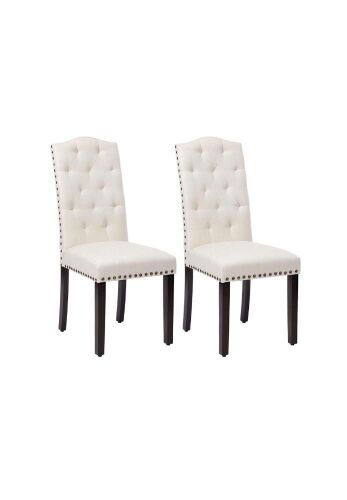 Set of 2 High Back Upholstered Dining Chairs with Solid Wood Legs  - Lot 595