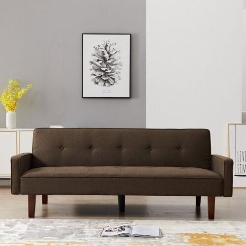 Twin Size Brown Fabric Sofa Bed - Lot 629
