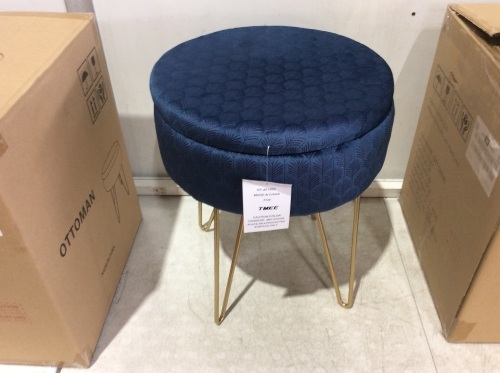 Lot of (2) TMEE Modern Round Velvet Storage Footrest Ottomans - Lot 718