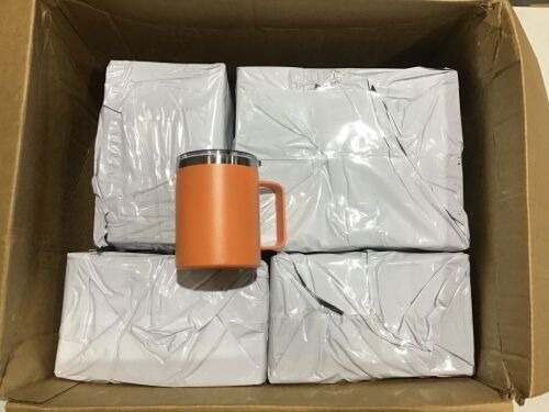 Case of (20) Stainless Steel Coffe Mugs with Lid, Orange  - Lot 781