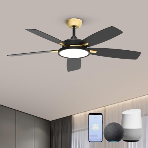Roomratv Ceiling Fans with Lights,Ultra Silent 52 inch Smart Ceiling Fans with Dimmable LED Light Compatible with Google Home Alexa App Control(Black Gold - Lot 12