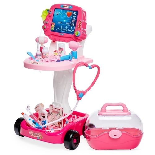 Best Choice Products Play Doctor Kit for Kids, Pretend Medical Station Set with Carrying Case, Mobile Cart - Pink - Lot 4752