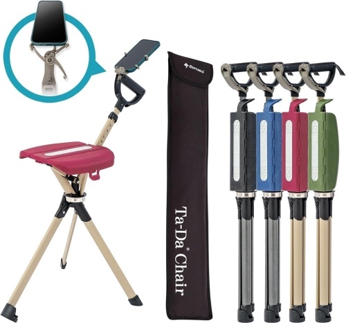 Ta-Da Chair Series 2 PRO, Portable Trekking Hiking Pole, Folding Walking Stick with Seat, Walking Cane with Chair, Foldable Chair, Lightweight Aluminum, Easy Carry and Storage, Anti-Slip - Lot 4717