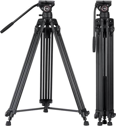Video Tripod System, Cayer BV30L 72 inch- Professional Heavy Duty Aluminum Twin Tube Tripod, K3 Fluid Head, Mid-Level Spreader, Max Loading 13.2 LB, DSLR Camcorder, Plus 1 Bonus Quick Release Plate - Lot 4727