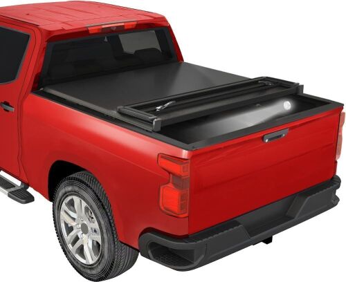Soft Quad-Fold Tonneau Cover for 2014-2018 Chevy Silverado GMC Sierra 6.5FT Bed, Not for CarbonPro Bed - Lot 170