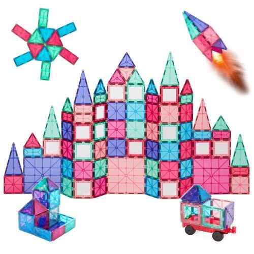  110-Piece Kids Magnetic Tiles Set, Educational Building STEM Toy w/ Case - Lot 286