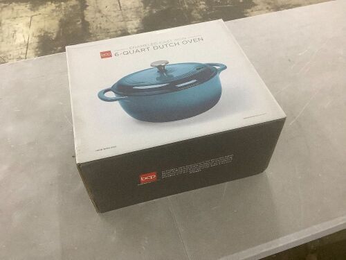 Cast-Iron Dutch Oven Kitchen Cookware w/ Enamel, Handles - 6qt - Lot 382
