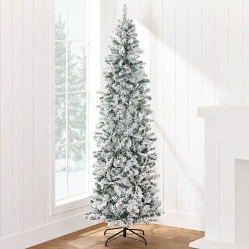 12' Snow Flocked Artificial Pencil Christmas Tree w/ Stand - Lot 693