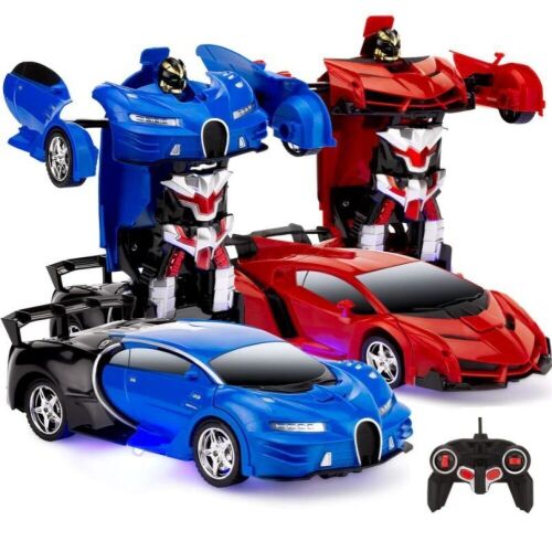 1/18 Scale Remote Control Transforming Robot Sports Car Toys w/ 1 Button Transformation, Set of 2  - Lot 898