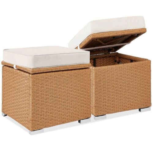 Set of 2 Wicker Ottomans, Multipurpose w/ Removable Cushions, Steel Frame - Lot 721