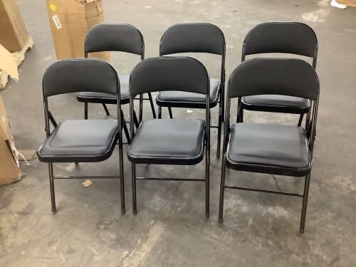 Set of 6 Padded Metal Folding Chairs - One Missing Corner Stop  - Lot 203