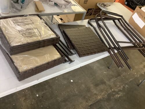 Set of 2 Indoor Outdoor Wicker Bar Stools w/ Cushion, Footrests, Armrests - Missing Some Hardware - Lot 505