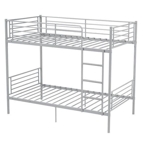VINGLI Metal Bunk Bed Twin Over Twin Sturdy Frame with Safety Guard Rail & Removable Ladder - Lot 87
