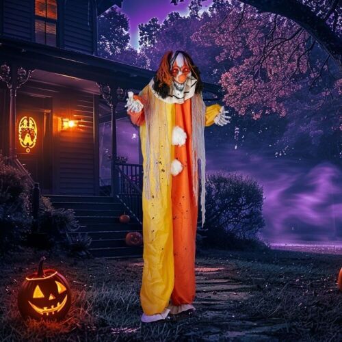  8.2 FT Halloween Animatronic Clown Decoration w/ Red Eyes, Scary Sounds  - Lot 744