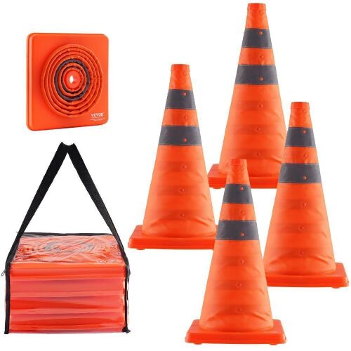 VEVOR 4 Pack 18 inch Collapsible Construction Cones with Reflective Collars, Wide Base  - Lot 416