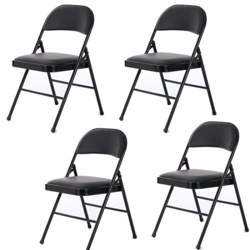 Black Folding Chairs with Padded Seat, 4 Pack  - Lot 607