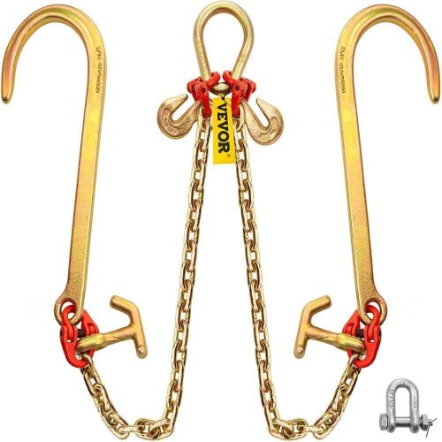 VEVOR 5/16 in x 2 ft Tow Chain Bridle, Grade 80, 9260 Lbs Break Strength with TJ Hooks & Grab Hooks - Lot 206