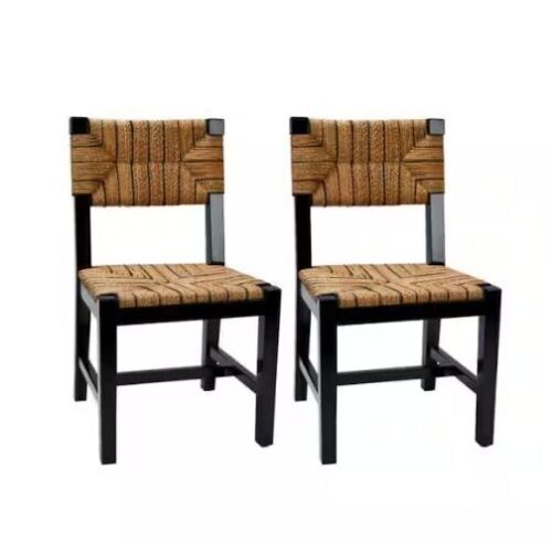 Willowbrook 16.72 in. Black High Back Mahogany Wood Dining Chair with Seagrass Seat, Set of 2  - Lot 30