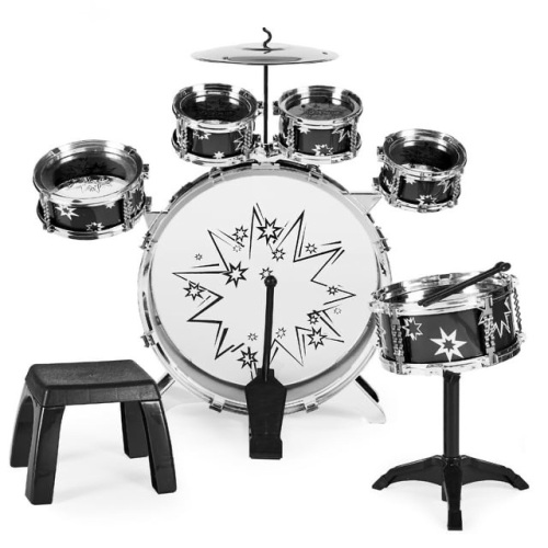 11-Piece Kids Starter Drum Set w/ Bass Drum, Tom Drums, Snare, Cymbal, Stool, Drumsticks - Lot 755