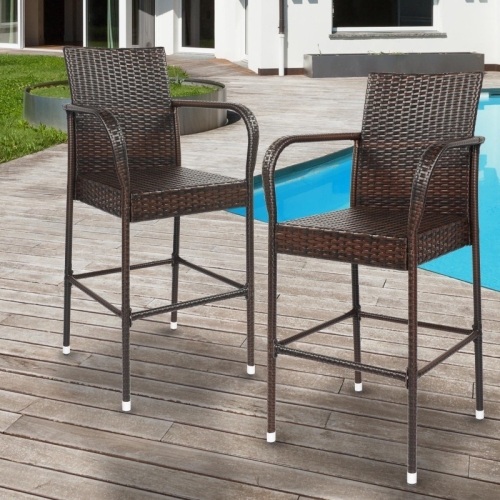 Patio Brown Rattan Bar Chairs, Set of 2  - Lot 834