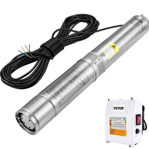 VEVOR Deep Well Submersible Pump, 2HP 230V/60Hz, 37GPM 427 ft Head, with 33 ft Cord & External Control Box - Lot 702