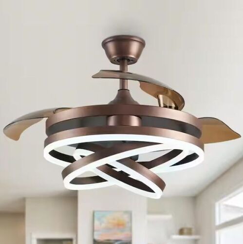 Oaks Aura Boca 42 in. LED Indoor Brown DIY Shape 6-Speed Retractable Ceiling Fan with Light, Latest DC Motor and Remote Control - Lot 58