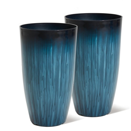 WORTH 23.5" H. Large Plastic Planters - Set of 2 Gradient Blue Glossy Smooth Finish - Tall Plant Pots for Indoor & Outdoor Use - Decorative Lightweight Flower Pots for Front Porch, Patio, Deck - Lot 3562