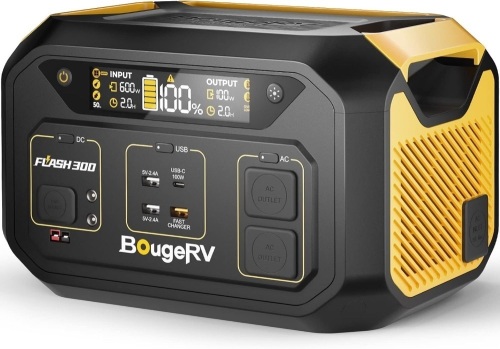 BougeRV Flash300 Portable Power Station 286Wh With 600W Solar Charging from 0-90% In 30 Mins, 600W Solar Generator, 2x600W(Peak 1200W) AC Outlets, Portable Battery Power Supply for Outdoor Camping RV - Lot 4545