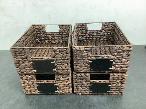 Set of 4 Water Hyacinth Pantry Baskets w/ Chalkboard - Lot 4589
