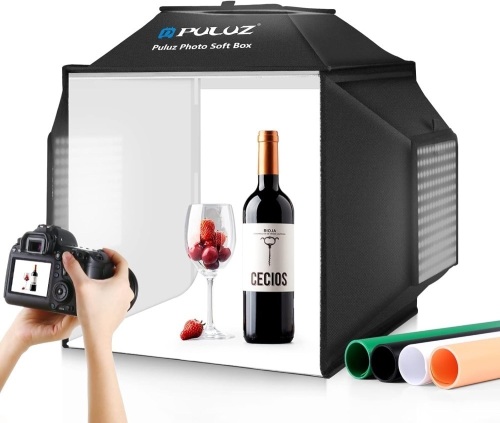 PULUZ Upgrade Light Box & Soft Box, 16"x16" Professional Shooting Tent with 480 LED Lights Photo Studio Light Box Photography with 4 Color PVC Backdrops for Jewelry and Product Photography - Lot 4643
