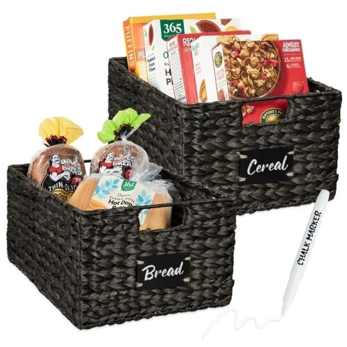 Set of 2 Water Hyacinth Pantry Baskets w/ Chalkboard, Marker - 16in - Lot 5008