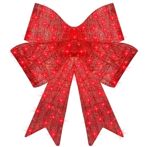 Pre-Lit Large Christmas Bow Decoration, Holiday Decor w/ 8 Functions - 48in - Lot 5015