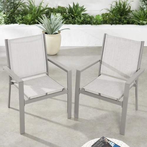 Set of 2 Stackable Textilene Chairs w/ Armrests, Dining Accent Furniture - Lot 5034