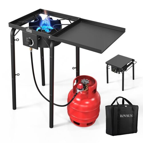 ROVSUN Single Burner 100,000 BTU Outdoor Gas Propane Stove with Side Shelves - Lot 160
