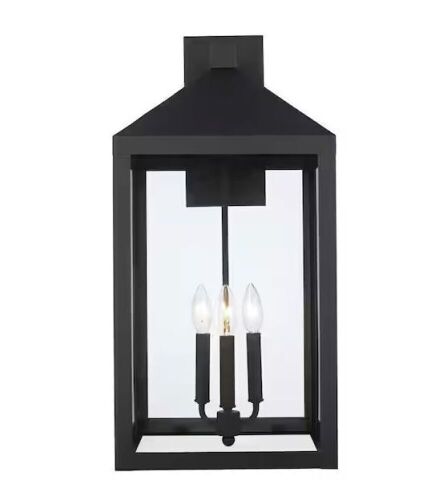 Bel Air Lighting Storm 25.8 in. 3-Light Black Outdoor Wall Light Fixture with Clear Glass - Lot 254